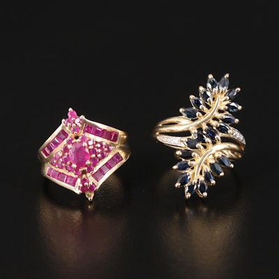10K Sapphire, Diamond and Ruby Rings