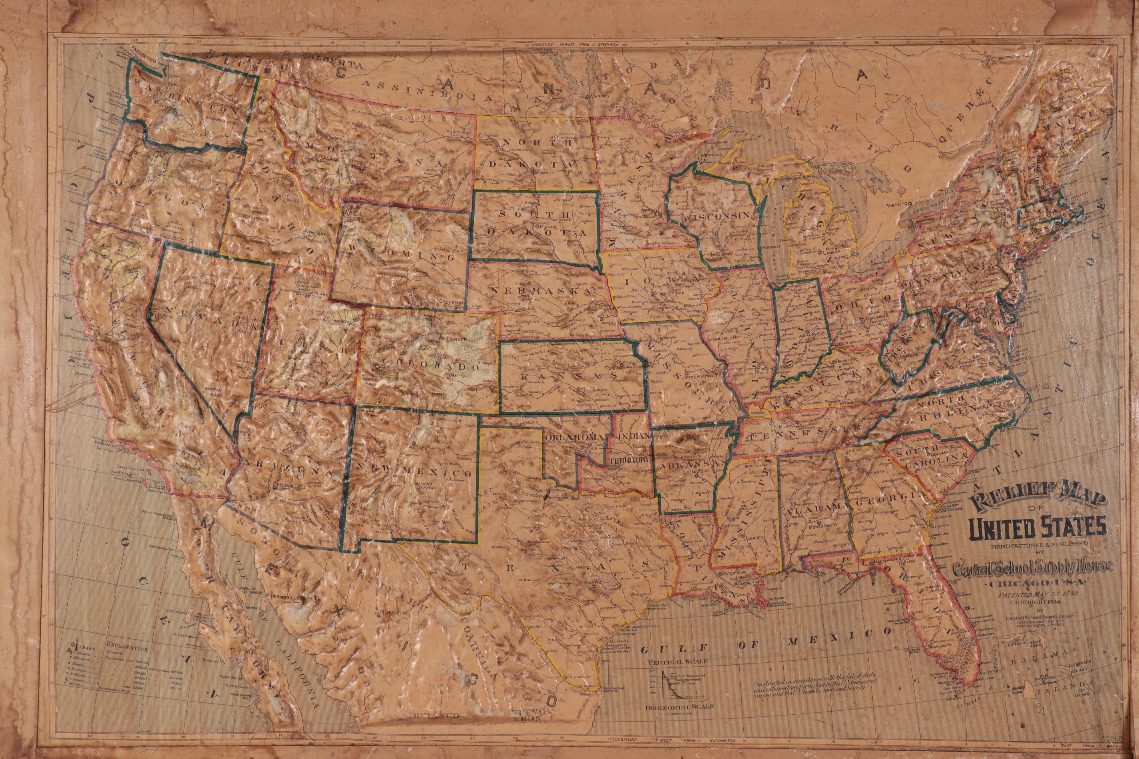 Central School Supply House "Relief Map of United States," 1895 EBTH