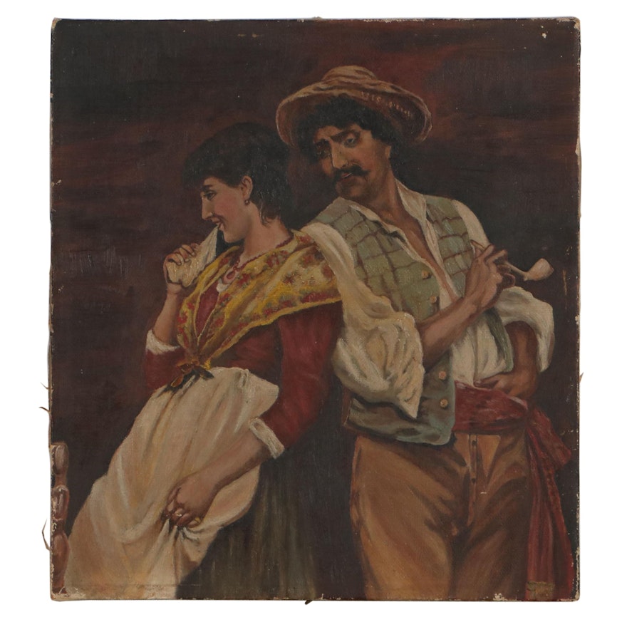 Oil Painting of Lovers, Late 19th Century