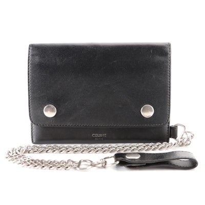 Celine Biker Wallet with Chain in Smooth Black Calfskin Leather