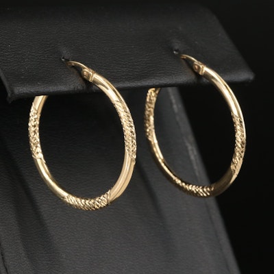 14K Hoop Earrings with Diamond Cut Accents