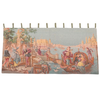 Rococo Style Machine Woven Tapestry of Venetian Canal Scene