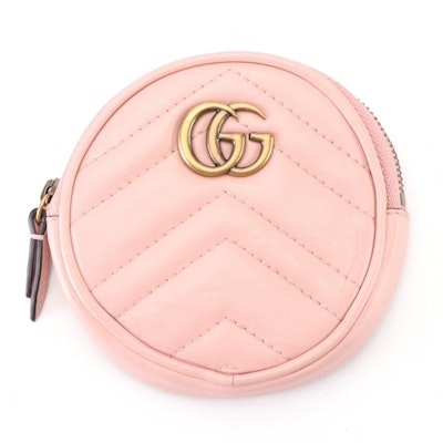 Gucci GG Marmont Small Zip-Around Key Pouch in Quilted Pink Leather