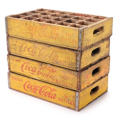 Coca-Cola Wooden Soda Pop Bottle Advertising Crates, Mid-20th Century
