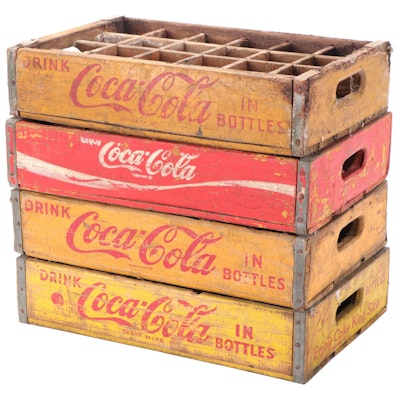 Coca-Cola Wooden Soda Pop Bottle Advertising Crates, Mid-20th Century