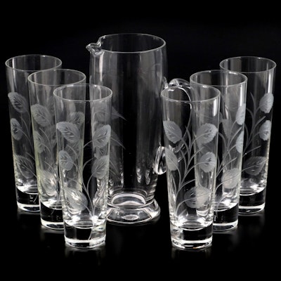 Etched Glass Cocktail Pitcher with Matching Tumblers