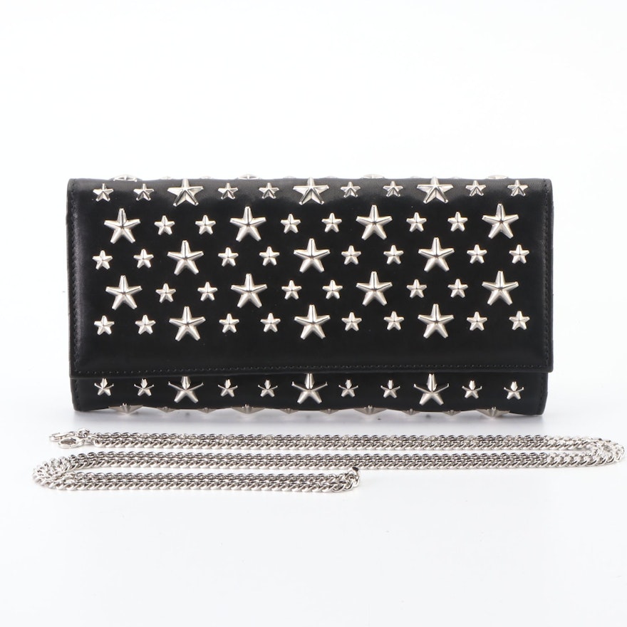 Jimmy Choo Milla Wallet on Chain in Black Star Studded Leather