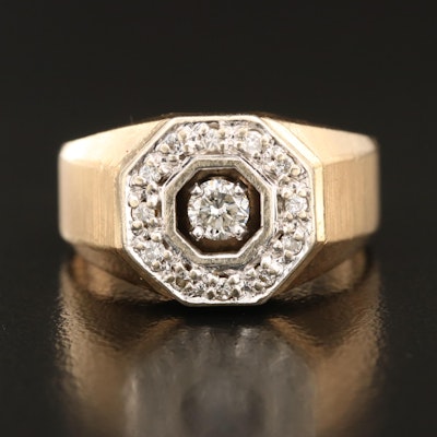 14K 0.40 CTW Diamond Halo Ring with Brushed Detail