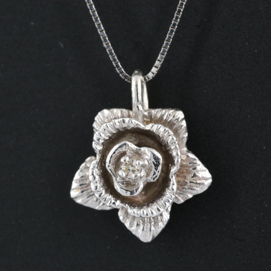 14K 0.01 CT Diamond Flower Pendant Necklace