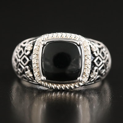 Sterling Black Onyx and Diamond Ring