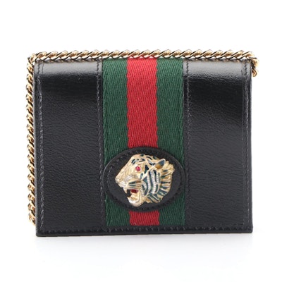 Gucci Web Rajah Chain Compact Wallet and Card Case in Black Leather