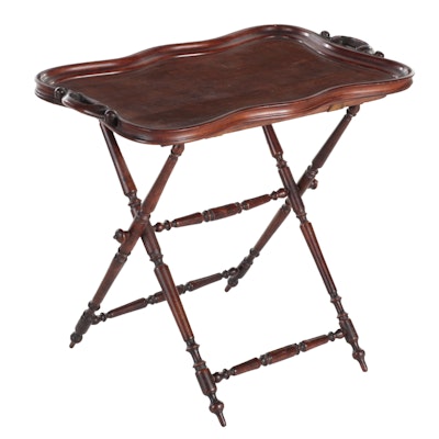 Victorian Style Carved Mahogany Tray on Stand, 1940s