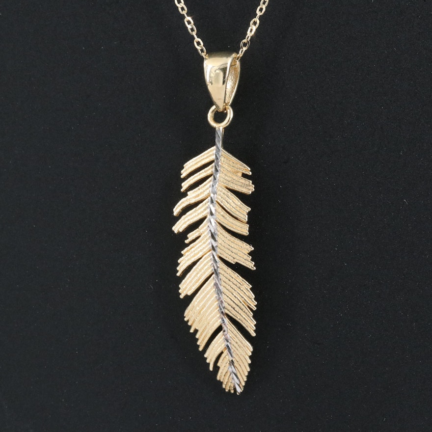 14K Feather Pendant Necklace