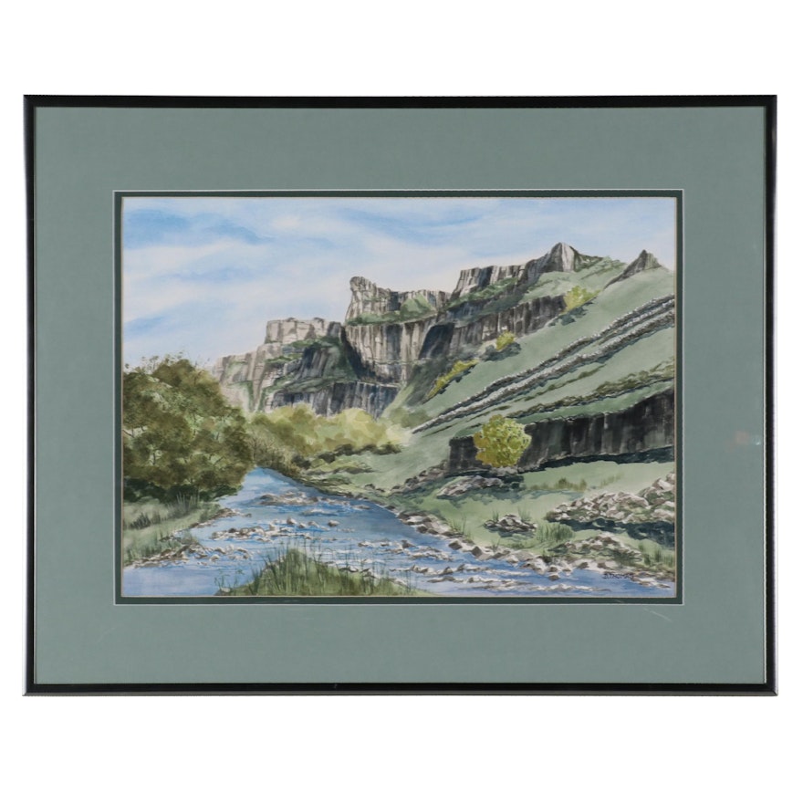 D. Thomas Landscape Watercolor Painting of Mountains and Rivers