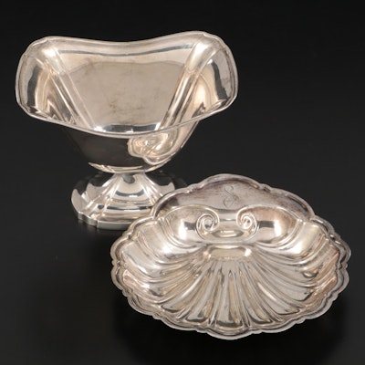 Sterling Silver Shell Form Nut Dish with Sterling Silver Footed Nut Dish