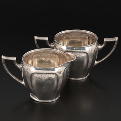 Saart Brothers Sterling Silver Repoussé Creamer and Sugar, 20th Century