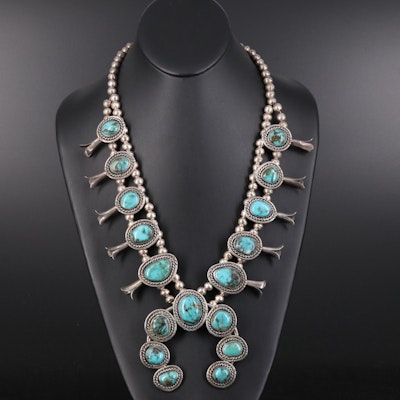 Sterling Turquoise Squash Blossom Necklace