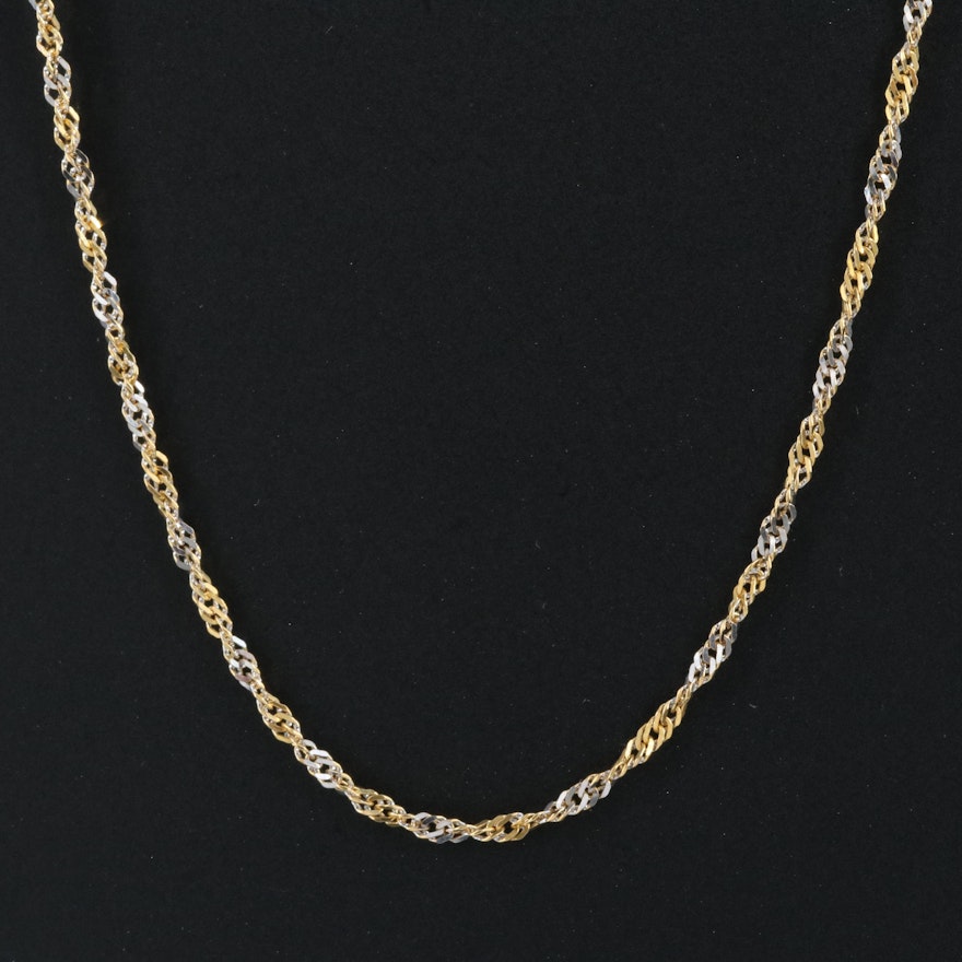 Italian 9K Two-Tone Gold Singapore Chain Necklace