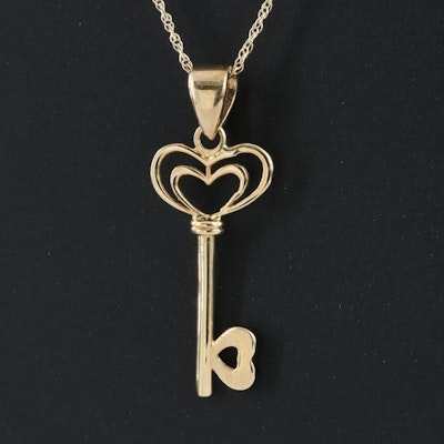 14K Heart Key Pendant Necklace
