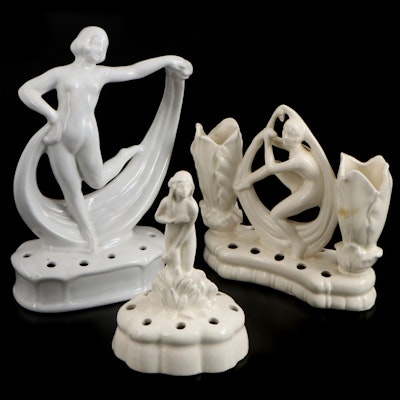 Art Deco Style Figural Ceramic Flower Frogs, Mid to Late 20th Century