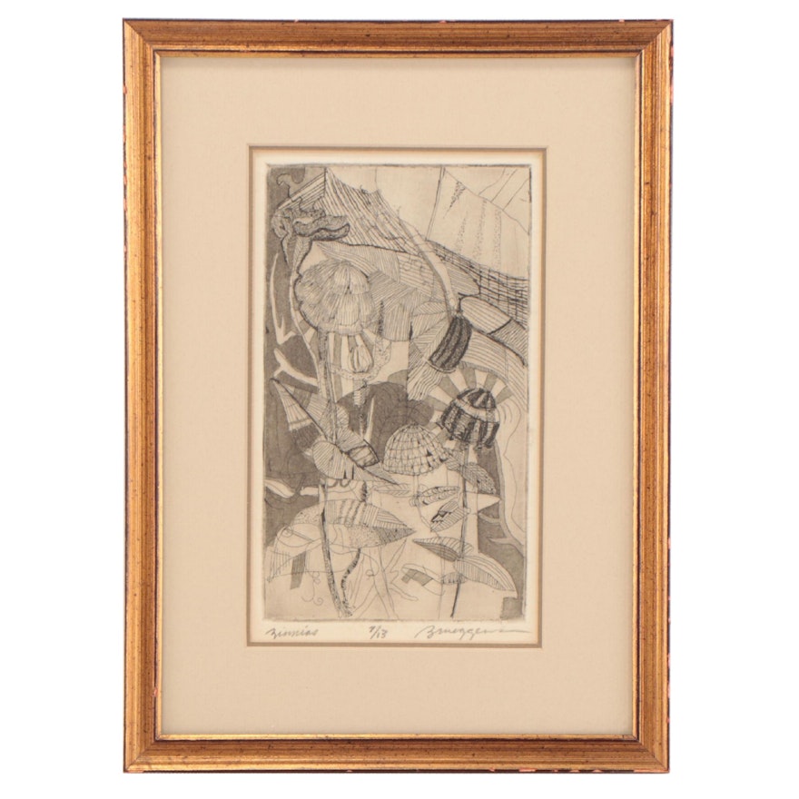 Etching With Aquatint "Zinnias," Late 20th Century