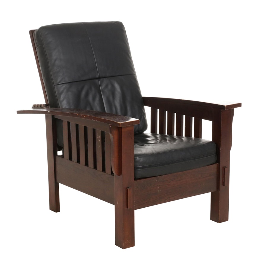 Arts & Crafts Style Lounge Chair with Faux Leather Upholstery, 21st Century