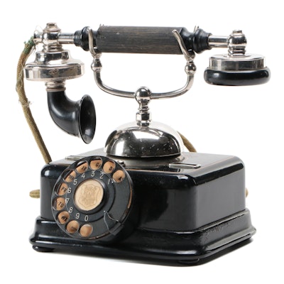 French Bakelite and Metal Rotary Telephone, Early to Mid-20th Century