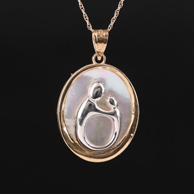 10K Mother-of-Pearl Mother and Child Pendant Necklace