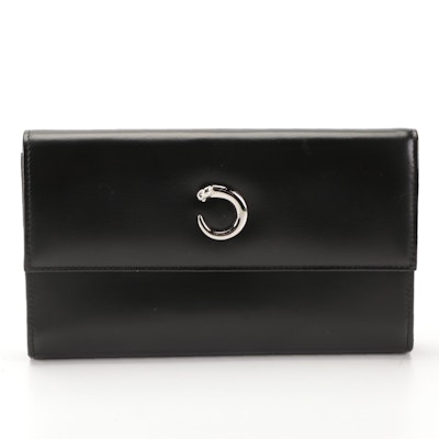Cartier Panthere Black Leather Long Wallet