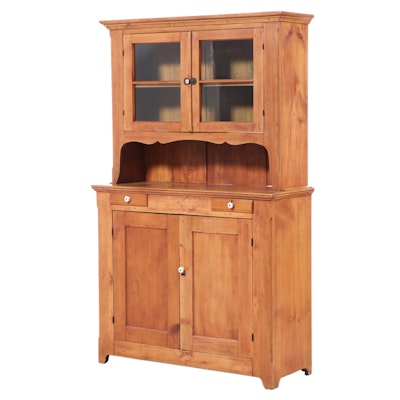 American Primitive Pine Step-Back Cupboard, Late 19th Century