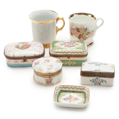 Sèvres Style and Other Victorian Style Porcelain Boxes with Shaving Mugs