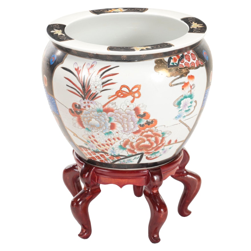 Chinese Porcelain Fish Bowl Jardinière With Stand