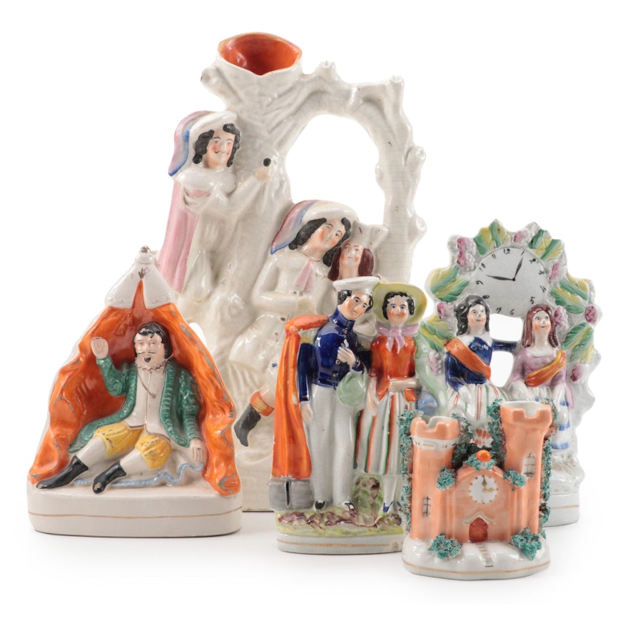 Staffordshire Porcelain Spill Vases and Figurines, 19th Century