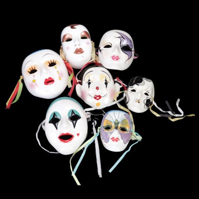 Hand-Painted Porcelain Harlequin Masks