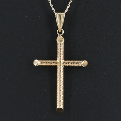 14K Textured Cross Necklace