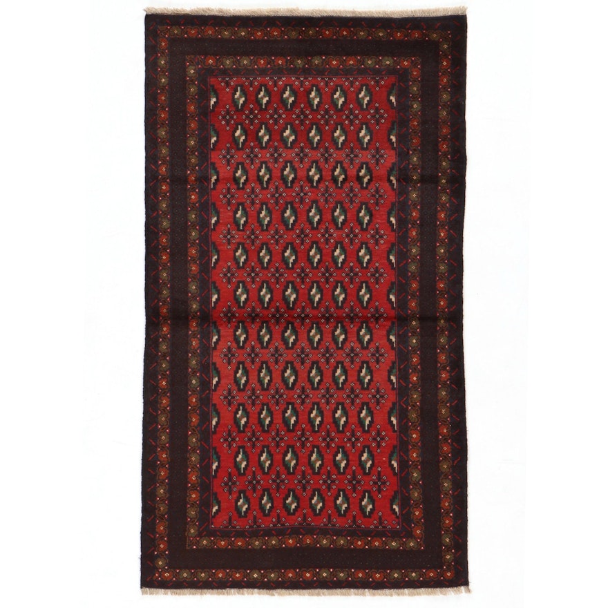 3'9 x 6'9 Hand-Knotted Afghan Turkmen Area Rug