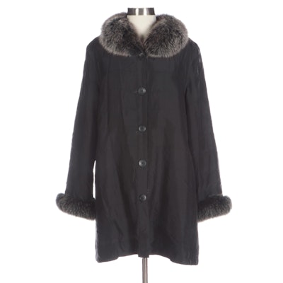 Diana Rosh Couture Reversible Blue Fox Fur/Silk Coat