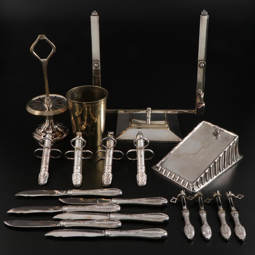 Christofle Asparagus Tongs with Tiffany Cheese Dome and Other Silver Plate