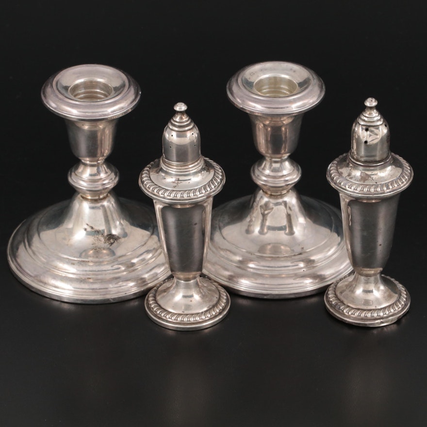 Empire Weighted Sterling Silver Shakers and Frank M. Whiting Co. Candle Holders