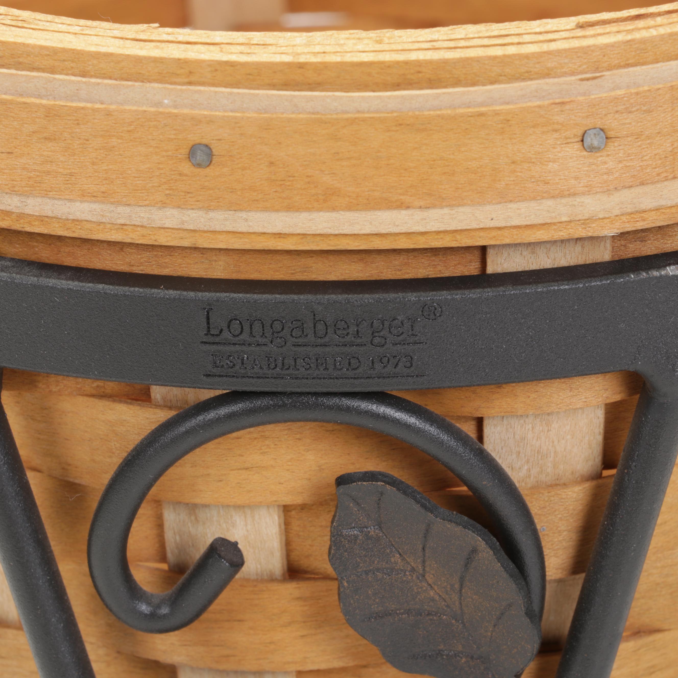 Longaberger Handwoven TwoTone Basket Planters With Wrought Iron Stands