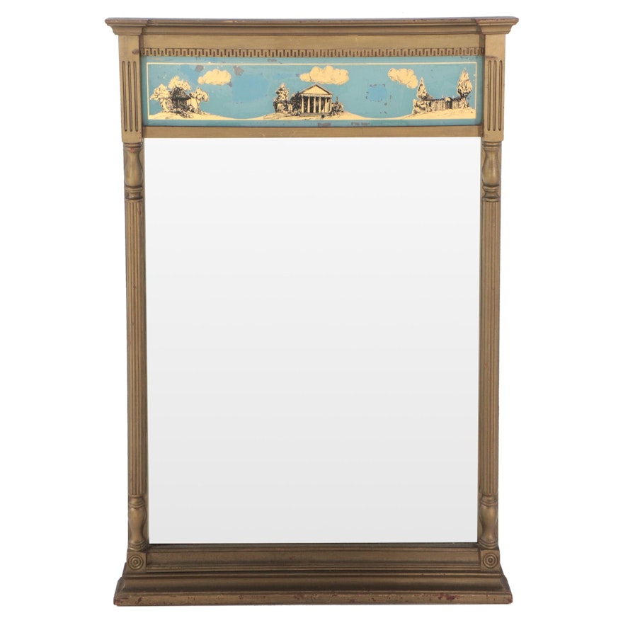 Neoclassical Wall Mirror with Reverse Glass Pannel, Mid-20th Century
