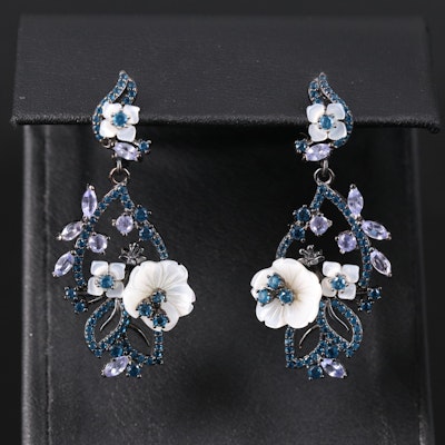 Sterling Mother-of-Pearl, Tanzanite and Cubic Zirconia Giardinetti Earrings