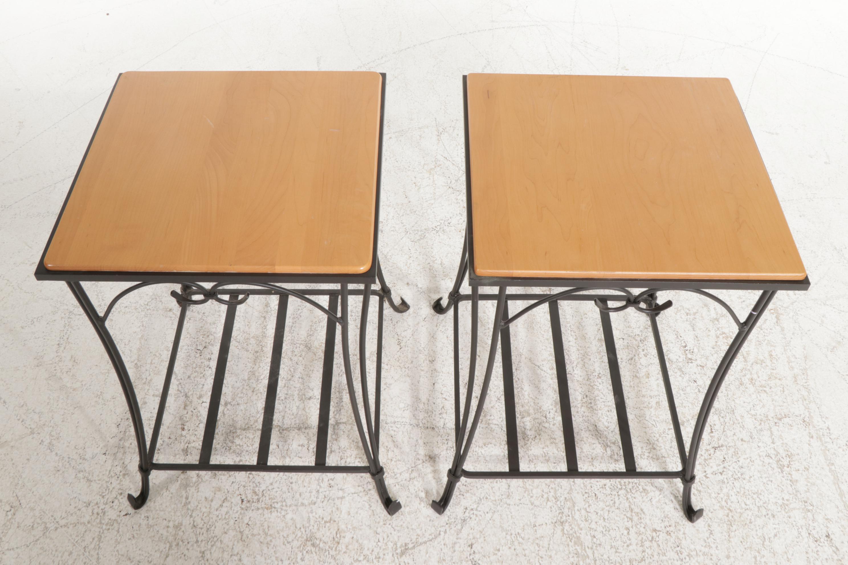 Pair of Longaberger Wrought Iron and Wood Side Tables EBTH