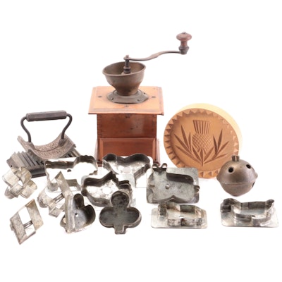 Coffee Grinder Mill with Cookie Cutters, Butter Mold, and More