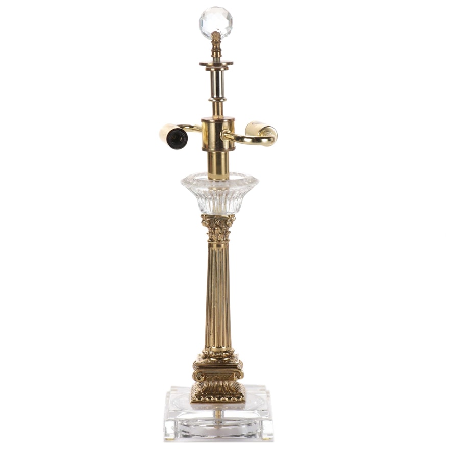 Neoclassical Style Cast Brass and Glass Table Lamp, Late 20th Century