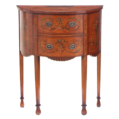 George III Style Paint-Decorated Demilune Side Table, Manner of Robert Adam