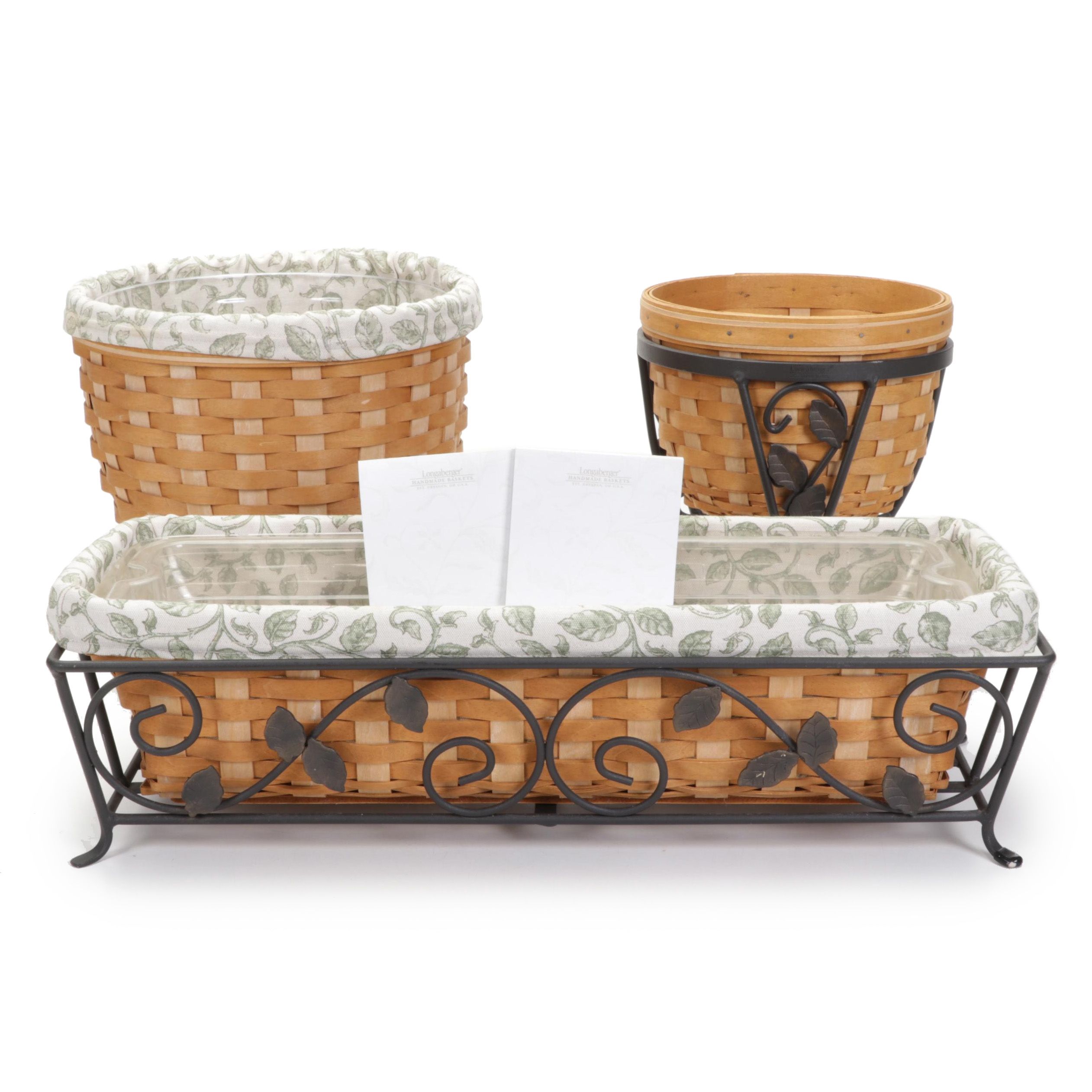 Longaberger Handwoven TwoTone Basket Planters With Wrought Iron Stands