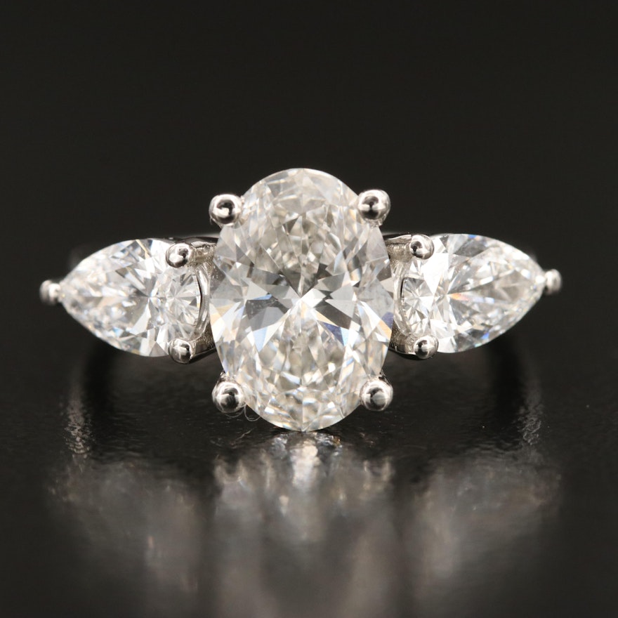 Platinum 3.95 CTW Lab Grown Diamond Three Stone Ring with IGI Reports