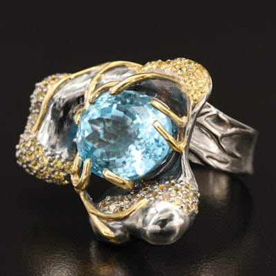 Sterling Sky Blue Topaz and Sapphire Freeform Ring