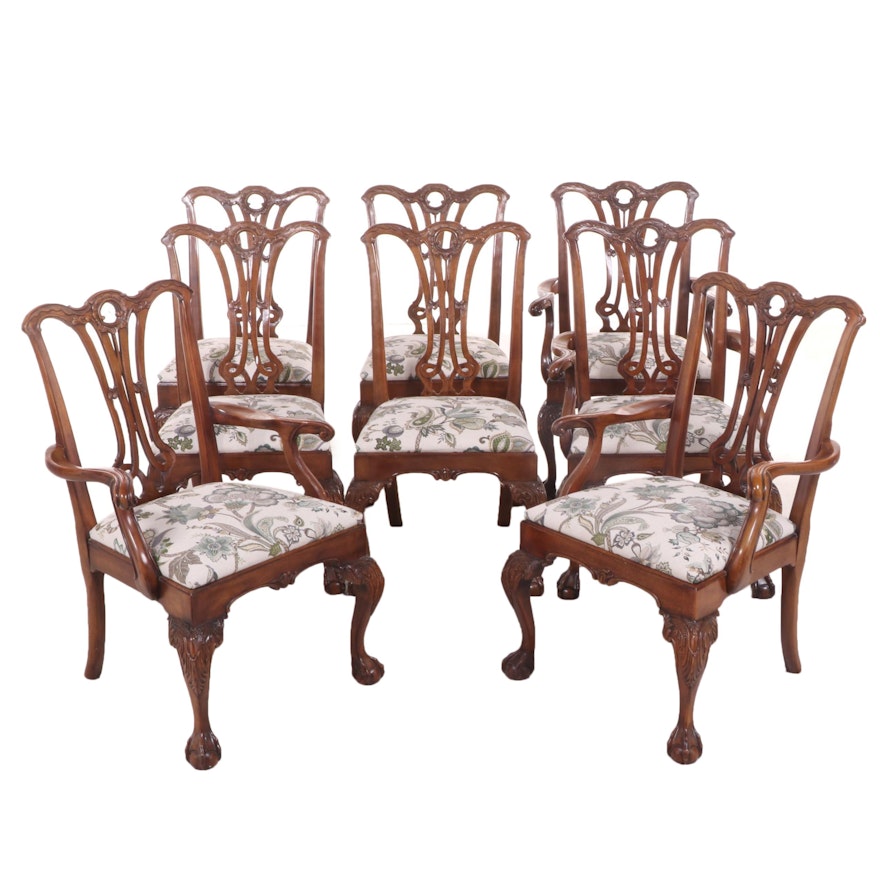 Eight Henredon Chippendale Style Mahogany Dining Chairs, Late 20th Century